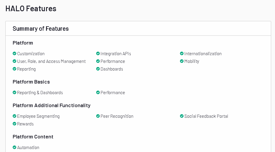 halo recognition features